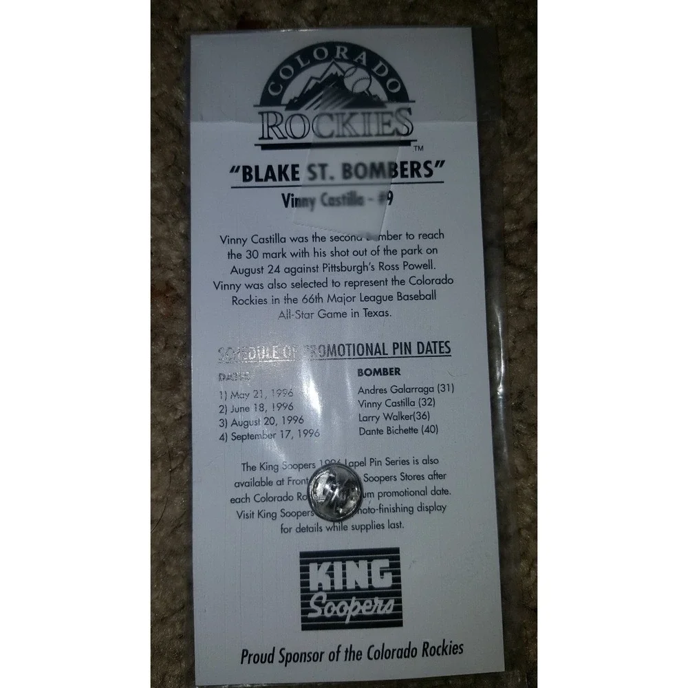 Colorado Rockies lapel pin, Blake St. Bombers. Binny Castill- 32 Homers, ‎ pin